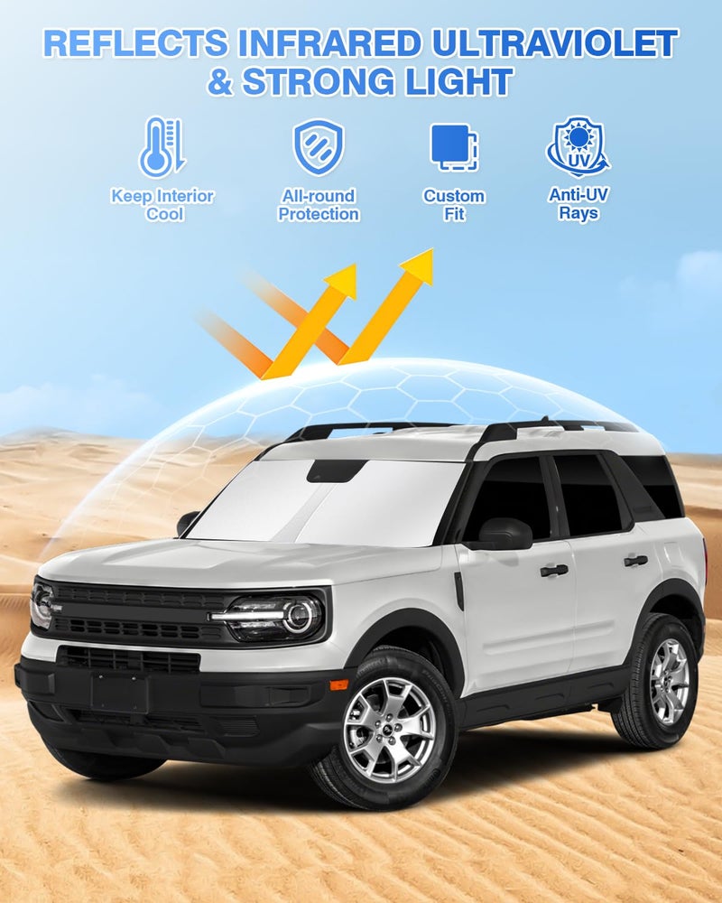 Canvcle Windshield Sun Shade for Ford Bronco Sport 2021-2024 2025 Side Rear Window Shade Cover Set Window Sun Visor Blocker Privacy Protection Keep Vehicle Cool Black 8PCS - Image 2